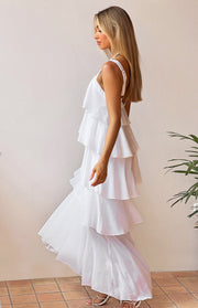 Brielle White Layered Frill Maxi Dress