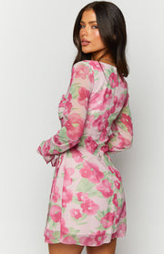 Lucy Pink Floral Print Long Sleeve Mini Dress