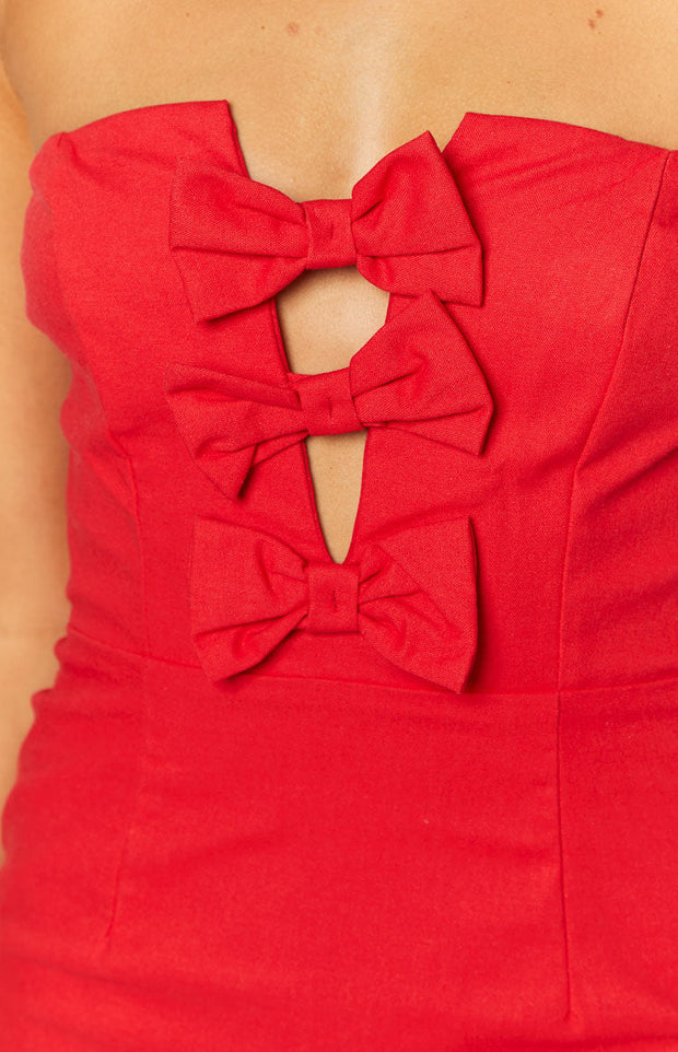 Ribbon Radiance Red Strapless Mini Dress