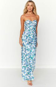 Ashley Blue Floral Formal Maxi Dress