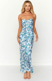 Ashley Blue Floral Formal Maxi Dress