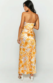 Ashley Orange Floral Formal Maxi Dress