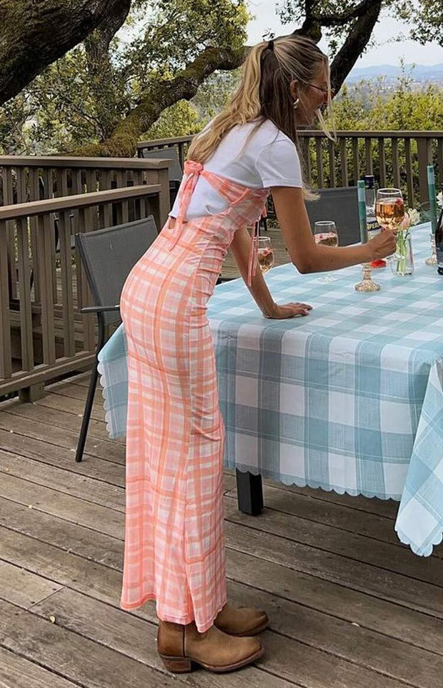 Diane Orange Check Midi Dress