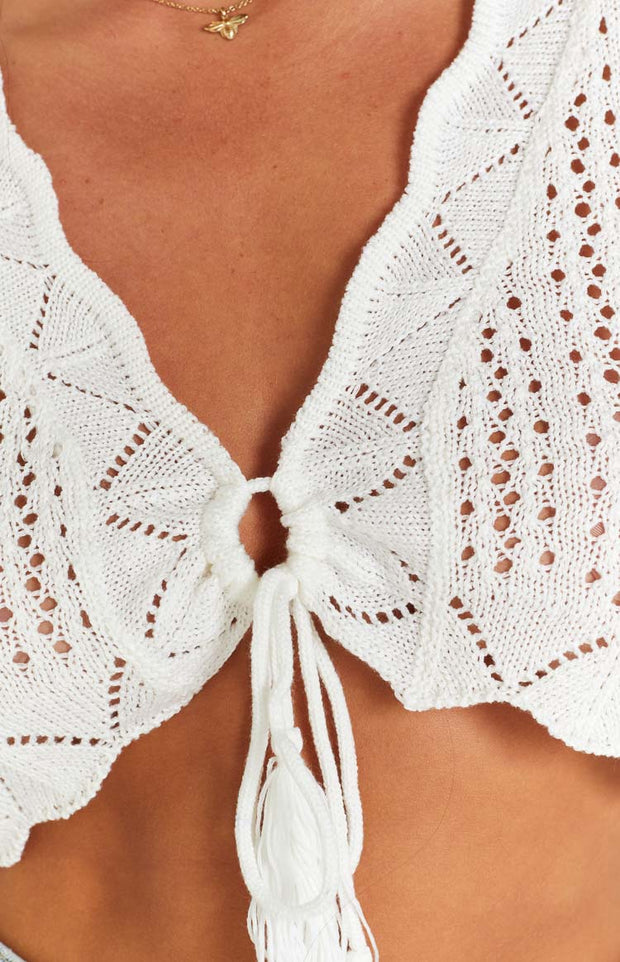Eilish White Crochet Long Sleeve Top