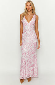Farida Pink Lace Maxi Dress