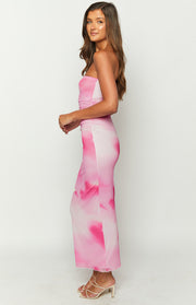 Imogen Pink Print Strapless Maxi Dress