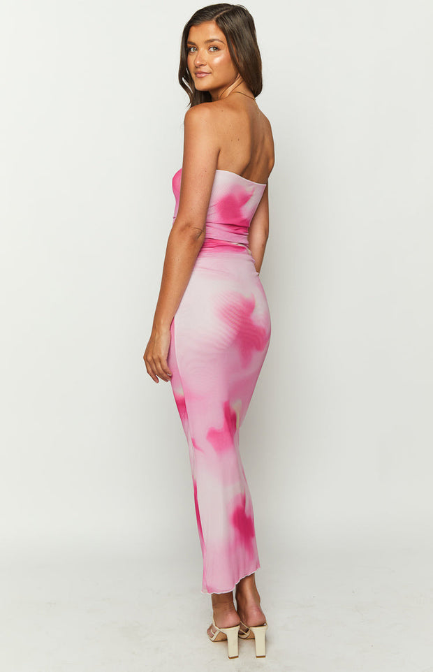 Imogen Pink Print Strapless Maxi Dress