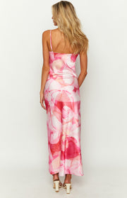 Lilie Pink Satin Print Maxi Dress