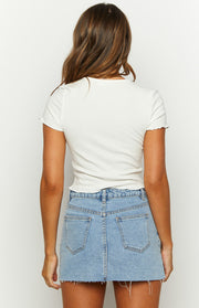 Lucille White Short Sleeve Tie Top