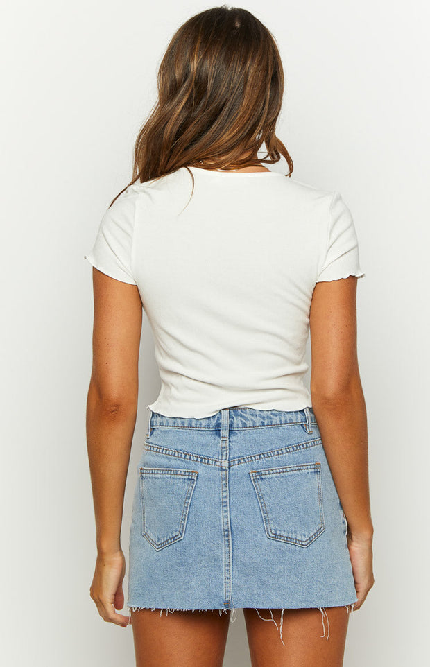 Lucille White Short Sleeve Tie Top