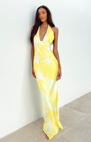 Lyra Yellow Halter Neck Maxi Dress