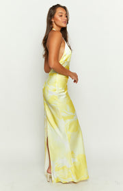Lyra Yellow Halter Neck Maxi Dress