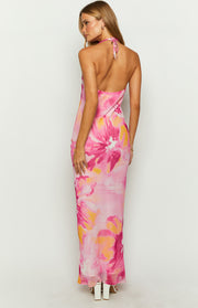 Orleans Pink Hibiscus Print Maxi Dress
