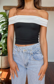 Paige Off Shoulder Black And White Contrast Top