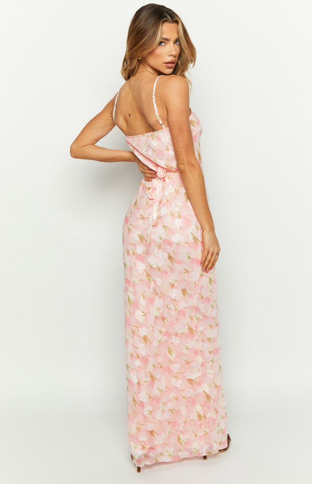 Renesmee Pink Floral Chiffon Maxi Dress