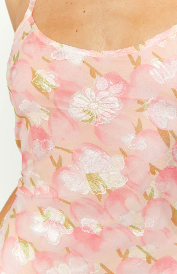 Renesmee Pink Floral Chiffon Maxi Dress