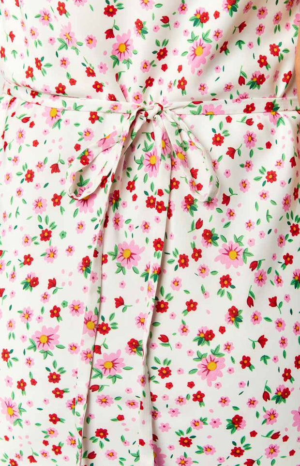 Renesmee White Floral Satin Maxi Dress