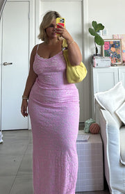 Kata Pink Lace Maxi Dress