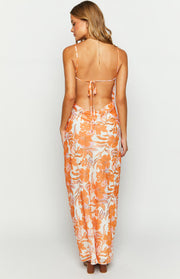 Cambri Orange Floral Chiffon Maxi Dress