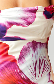 Ella Pink Floral Print Off Shoulder Formal Dress