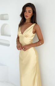 Verlaine Yellow Satin Maxi Dress